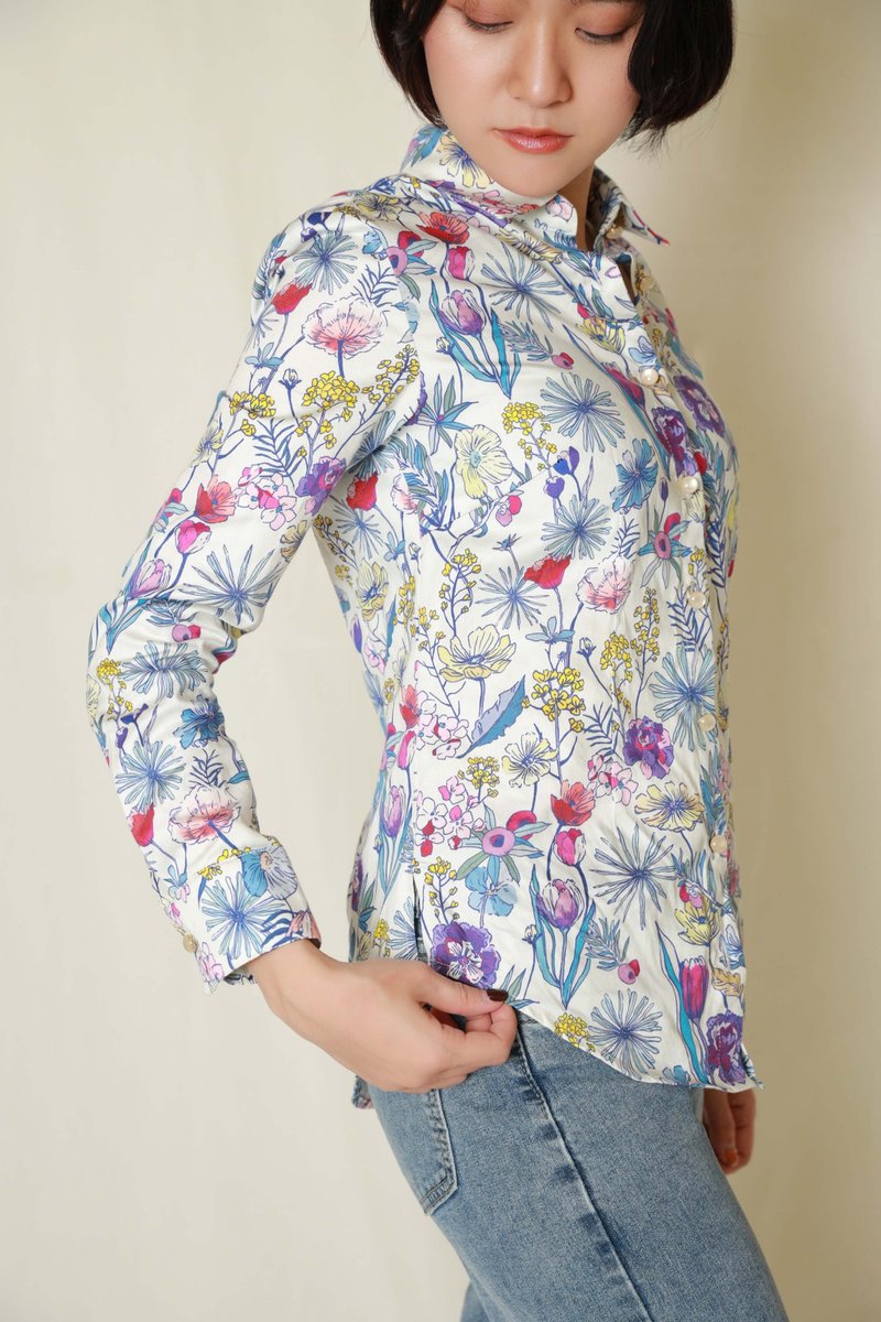 【日本千叶】上班族花花俏俏 长袖女衬衫 淡水色 XS-3XL - 女装衬衫 - 棉．麻 白色