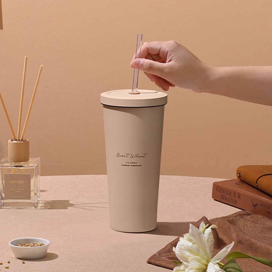 Oolab 小庄园系列 二代陶瓷易洁层吸管杯710ml -焦香小麦 - 保温瓶/保温杯 - 不锈钢 卡其色