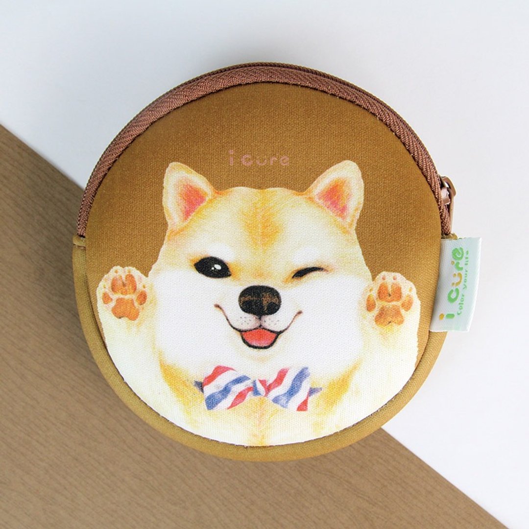 i money 咖啡色 零钱包 手绘风-H7.领带柴犬 狗 - 零钱包 - 防水材质 咖啡色