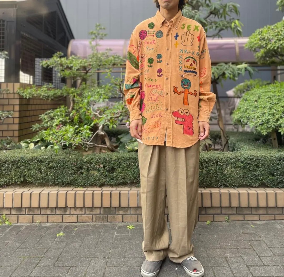 涂鸦灯芯绒衬衫 - 男装衬衫 - 棉 