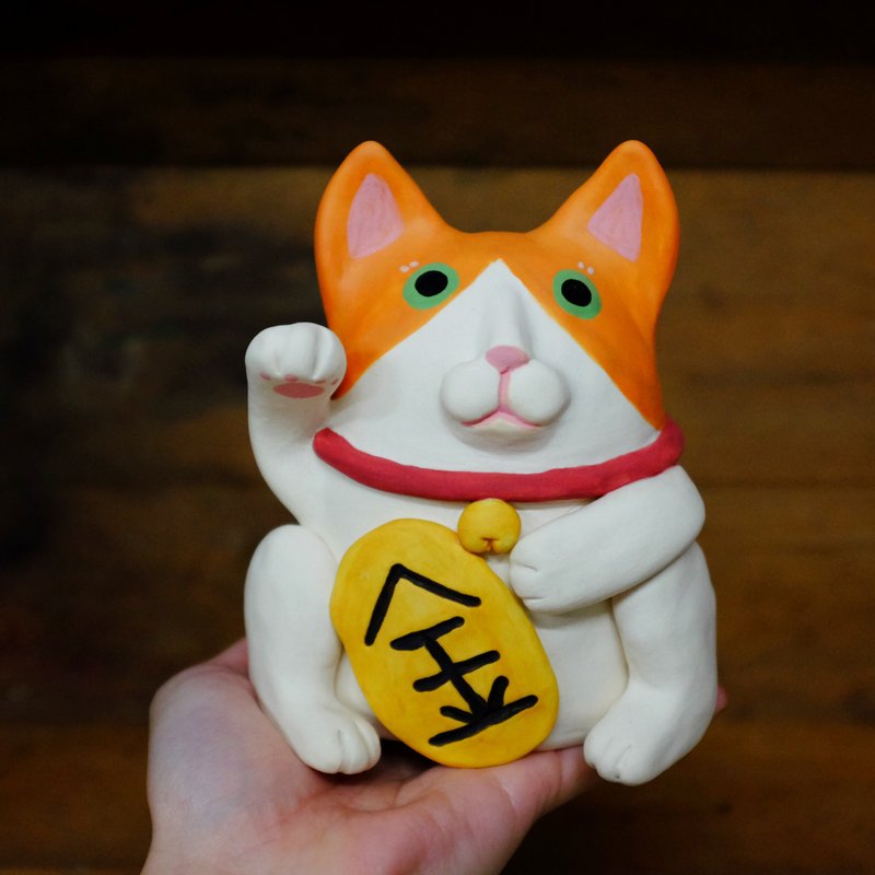 橘白奔驰款陶瓷招财猫 - 摆饰 - 陶 橘色
