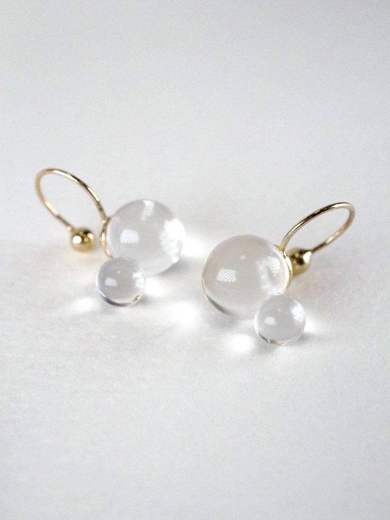 DUE clip earrings 灯工 手工烧制玻璃水珠 耳夹 给没有穿耳洞的 - 耳环/耳夹 - 玻璃 透明