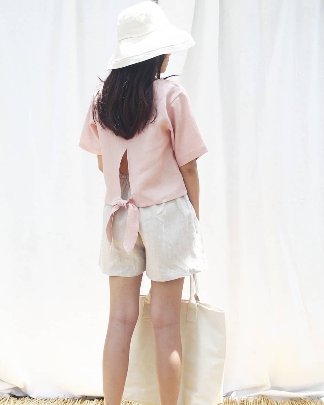 RIBBON CROP TOP - PINK - 女装上衣 - 棉 粉红色