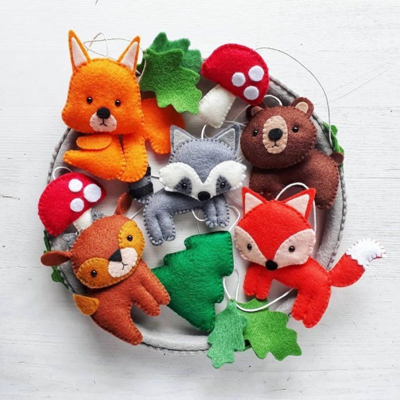 Woodland animals baby nursery mobile for crib decoration - 玩具/玩偶 - 聚酯纤维 