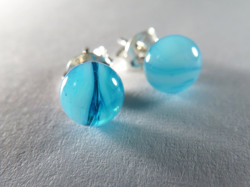 琉璃纯银耳环 / 蓝水星 (耳针、耳夹) - 耳环/耳夹 - 玻璃 蓝色