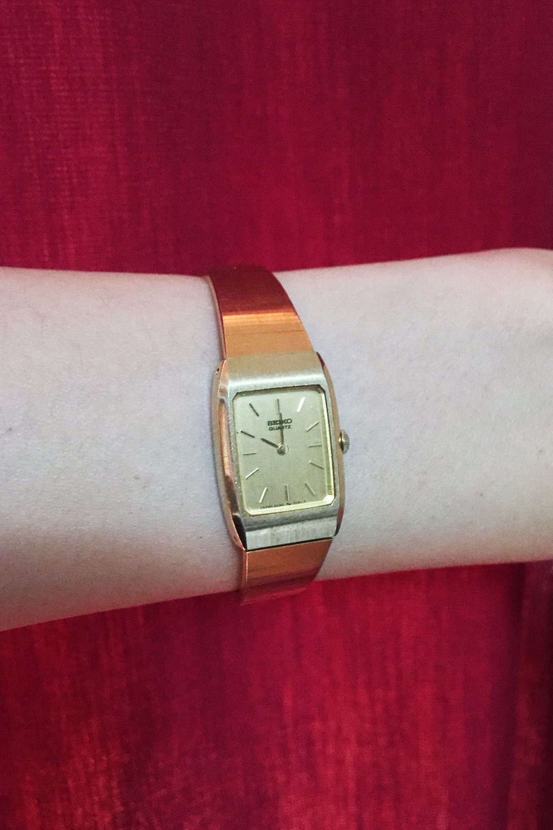 SEIKO 金色八角形玻璃镜边 微酒桶形表壳 手工表带 古董表 - 女表 - 其他材质 金色