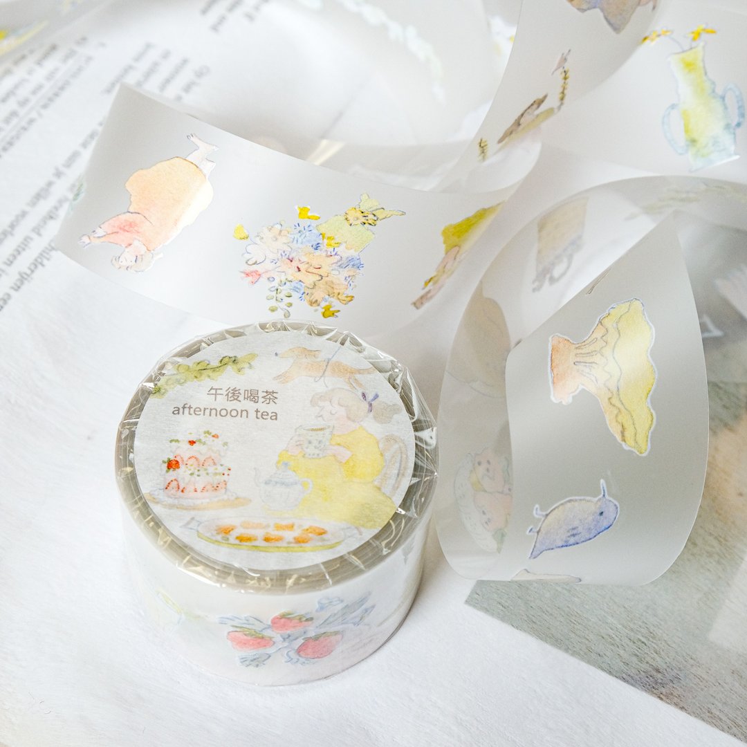 PET纸胶带-午后喝茶 | pet tape 手帐胶带 女孩纸胶带 | dodolulu - 纸胶带 - 纸 粉红色