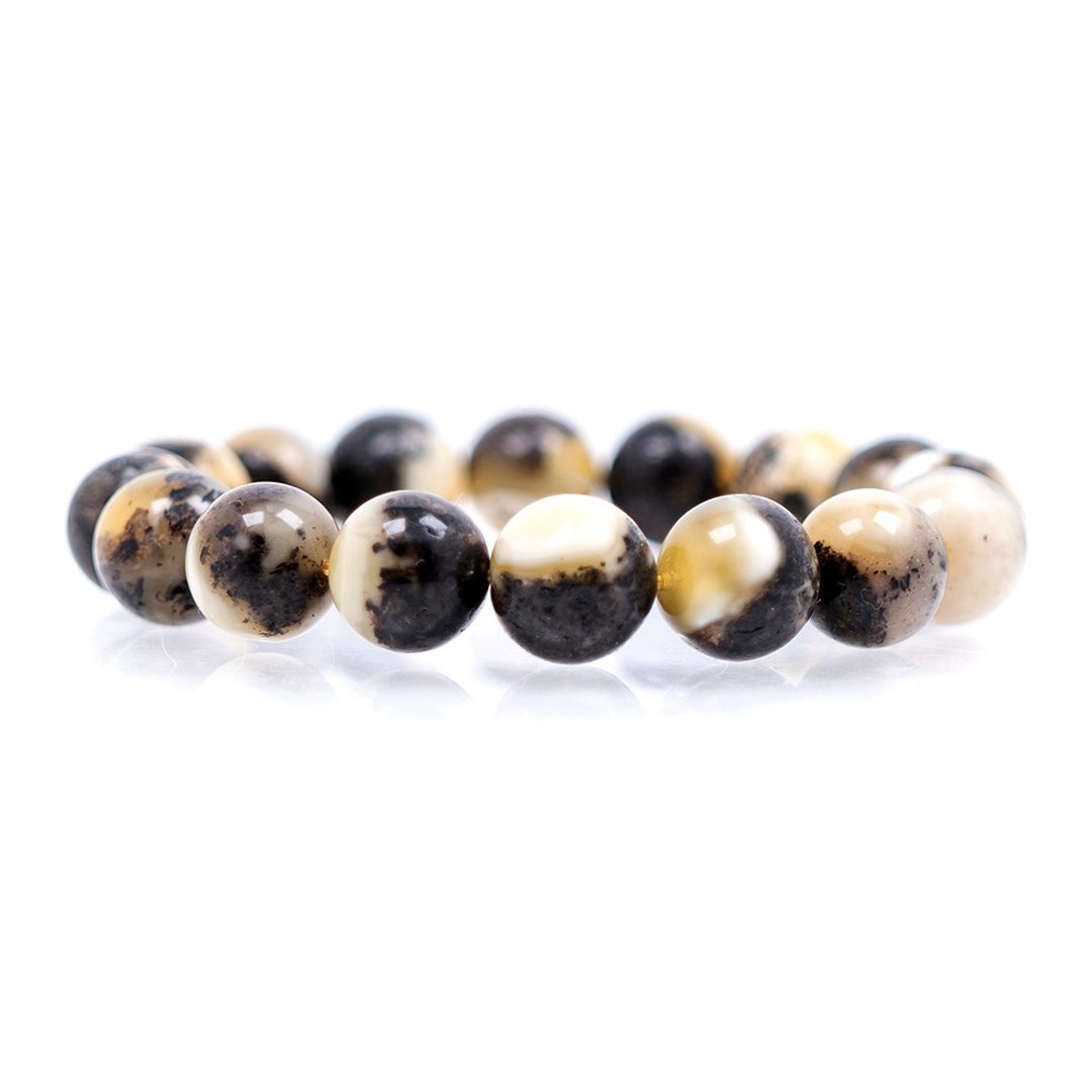 【正佳珠宝】蜜蜡琥珀 极品白瓷根珀 12.8-13.2mm 白瓷蜜蜡手珠 - 手链/手环 - 半宝石 多色