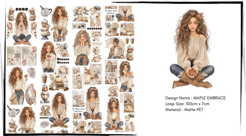 Maple Embrace 秋日人物 雾面 PET 胶带 手帐素材 - 贴纸 - 塑料 多色