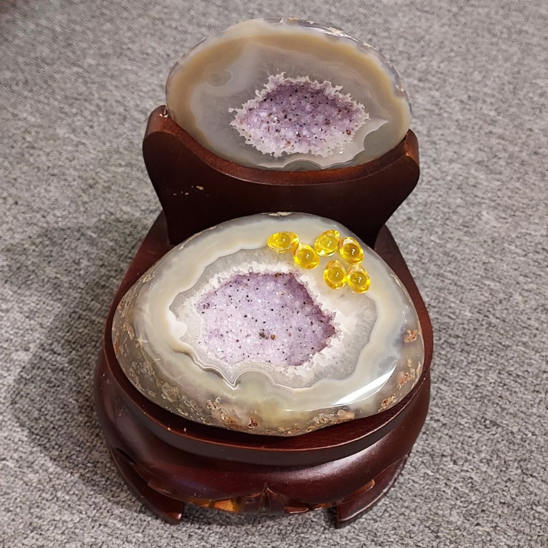 (收藏级,稍有紫色玛瑙晶体)巴西玛瑙聚宝盆 - 可招财气 生旺风水 - 摆饰 - 其他材质 