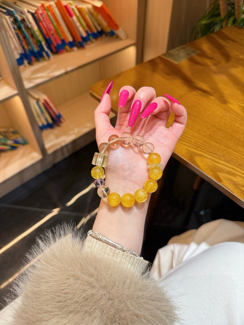 金穗拾光 黄水晶 黄萤石  紫水晶 白水晶手链 14mm  招财转运 - 手链/手环 - 玉石 