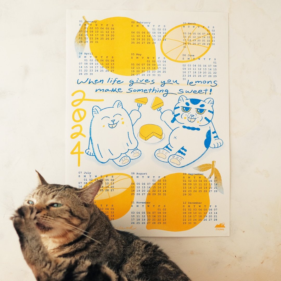 柠檬猫 / 2024 年历海报 / A3 - 海报/装饰画/版画 - 纸 黄色