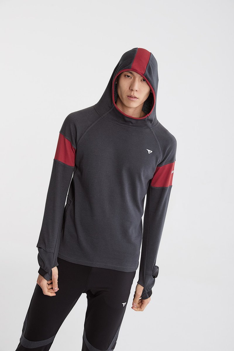 【SUPERACE】THOT机能棉质帽TEE / 男款 / 深灰 - 男装运动衣 - 聚酯纤维 灰色