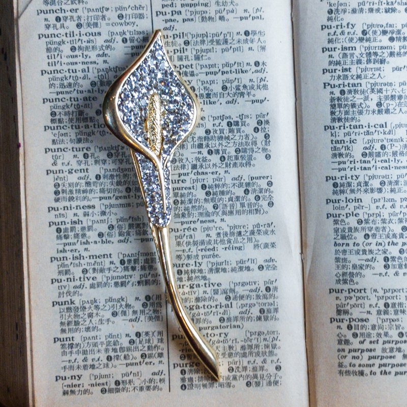 海芋 白钻 复古 胸针 - 胸针 - 其他金属 金色