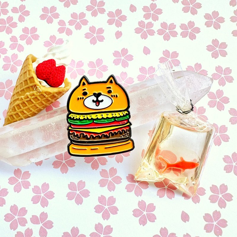 金属胸针 徽章 -柴犬汉堡 - 胸针 - 其他金属 橘色