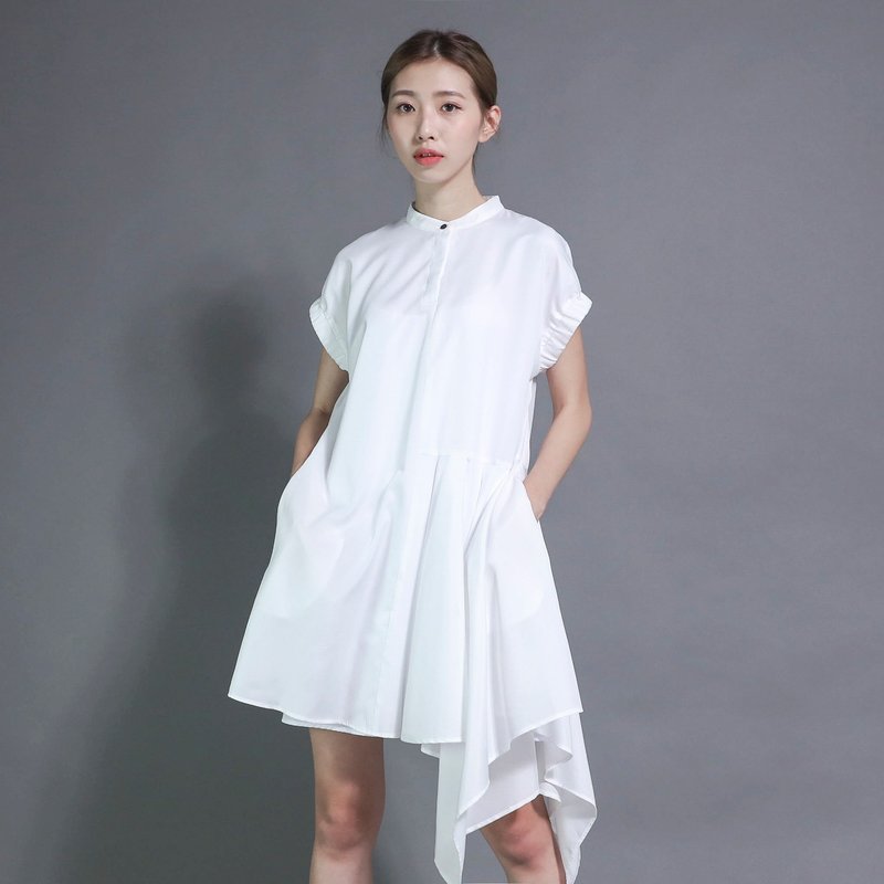 Voyager 航海家不对称波浪洋装_7SF015_白 - 洋装/连衣裙 - 棉．麻 白色