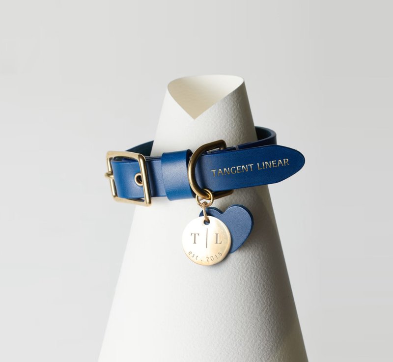 手工真皮轻量宠物项圈 幼犬・小型犬适用・可定制刻字 - 项圈/牵绳 - 真皮 蓝色
