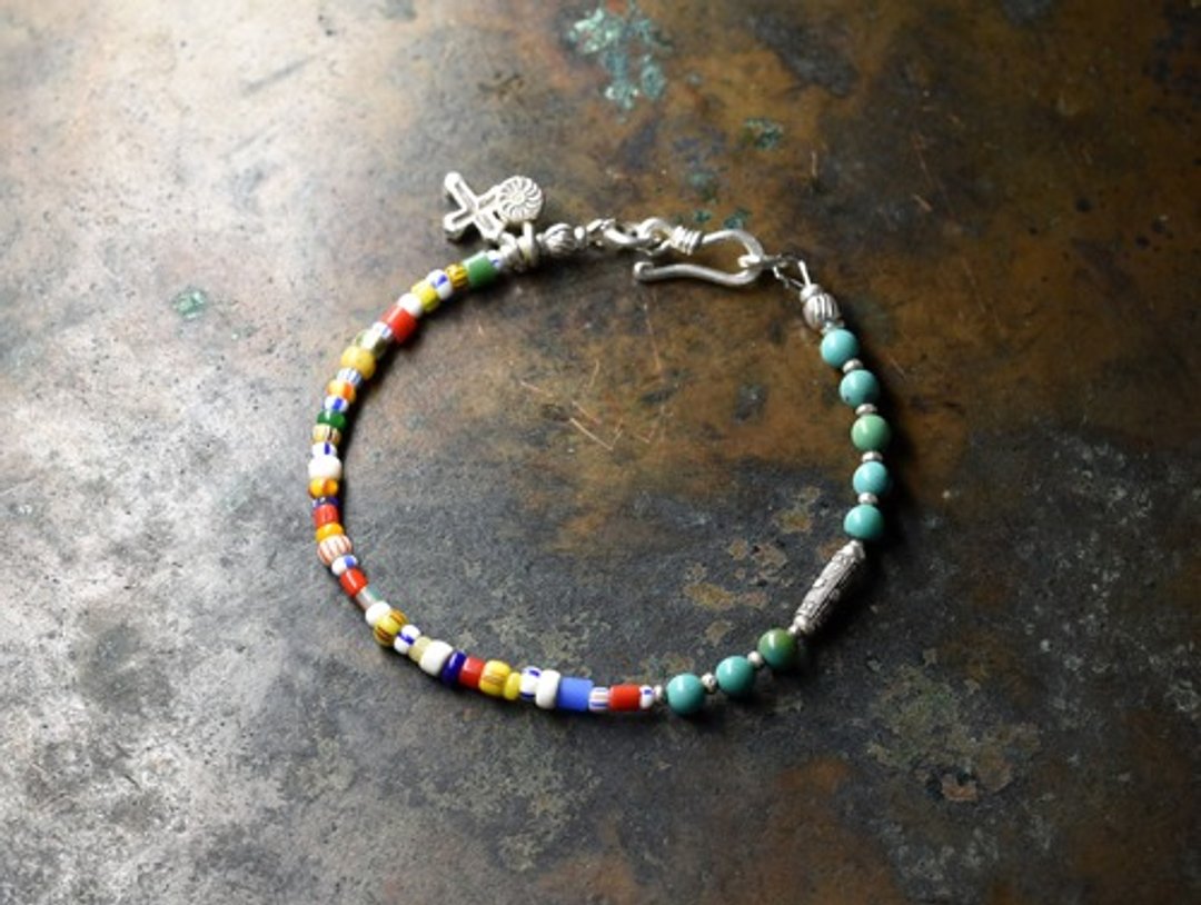 Christmas beads and round turquoise, Karen Silver colorful breath - 手链/手环 - 玻璃 