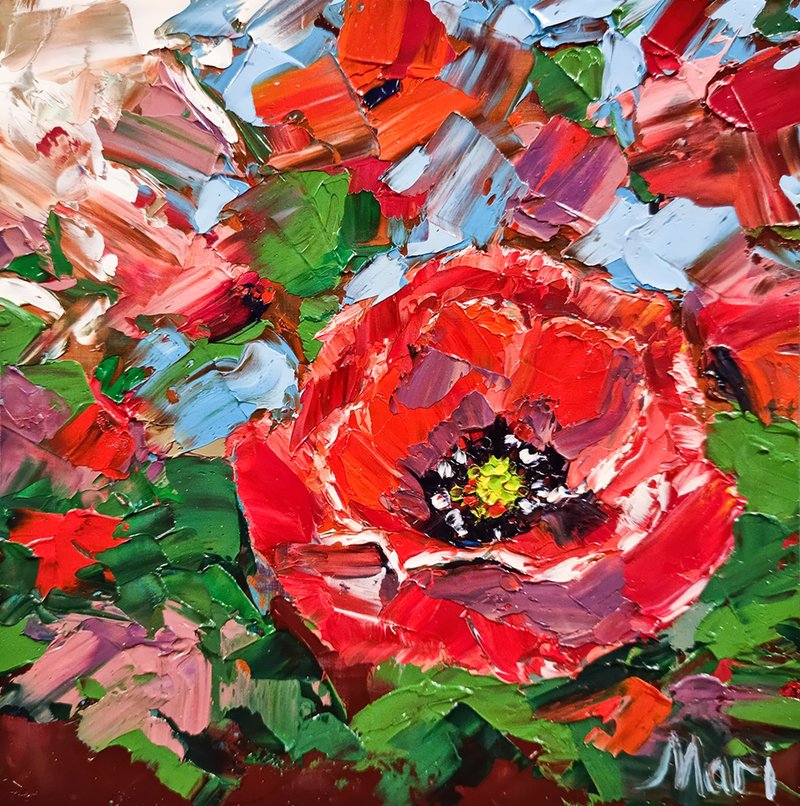 California Poppies Painting  Antelope Valley Original Art Poppy Reserve Flower - 海报/装饰画/版画 - 其他材质 红色