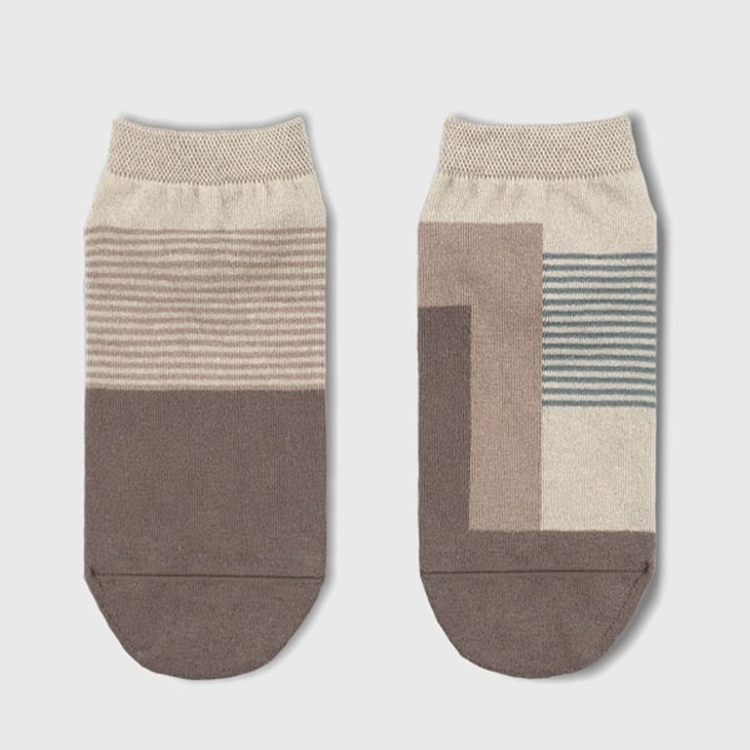 socks_greyishwood / irregular / socks / stripe - 袜子 - 棉 卡其色