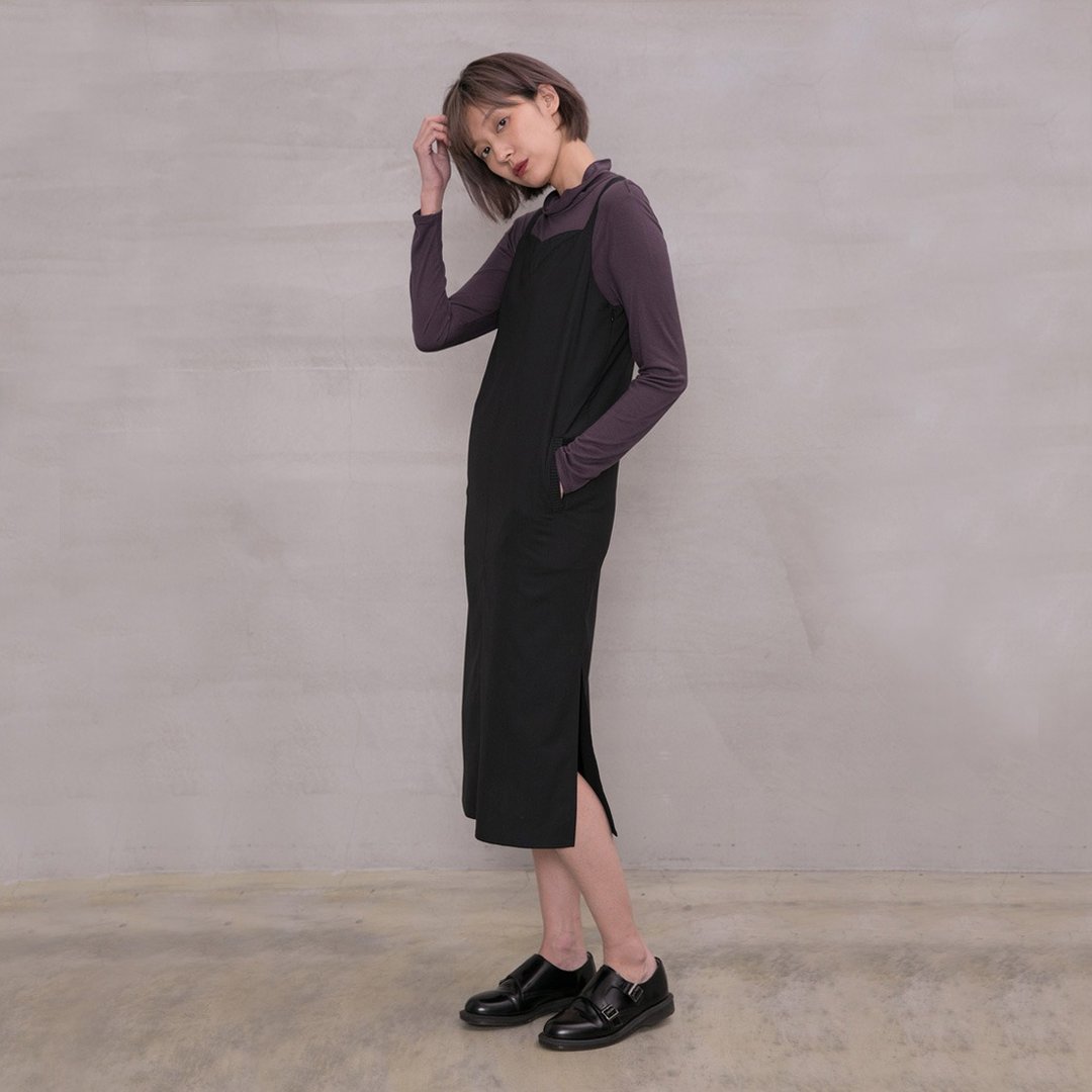 唯我主义肩带洋装 Solipsism Shoulder Strap Dress D133 - 洋装/连衣裙 - 其他人造纤维 黑色