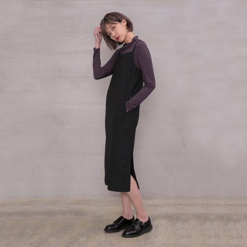 唯我主义肩带洋装 Solipsism Shoulder Strap Dress D133 - 洋装/连衣裙 - 其他人造纤维 黑色