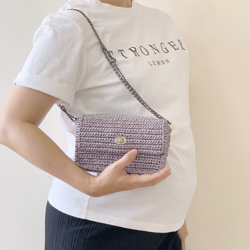 手编小方包-灰银色 编织包 肩背包 腋下包 小废包 侧背包 斜背包 - 侧背包/斜挎包 - 其他材质 