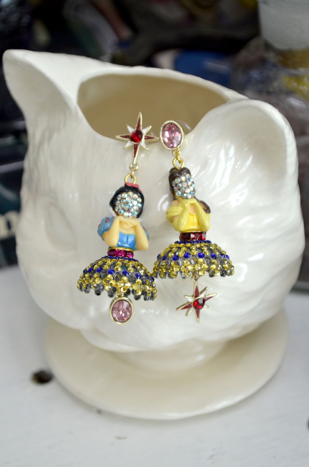 恶搞水晶面具蒙面公主耳环 PRINCESS白雪贝儿美女野兽EARRINGS - 耳环/耳夹 - 其他材质 多色