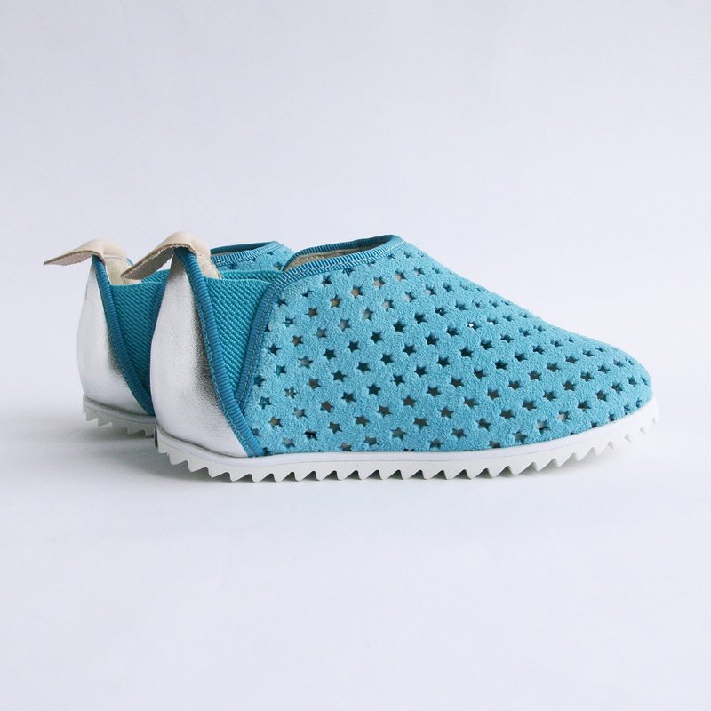 Beven Smiley。V系列真皮儿童休闲鞋-洞洞款-轻松蓝 (懒人鞋) - 童装鞋 - 真皮 蓝色