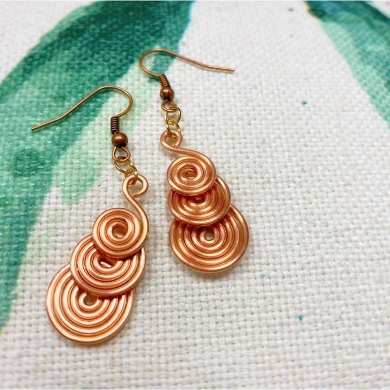 纯铜 三连环耳环 可改夹式 - 耳环/耳夹 - 铜/黄铜 咖啡色