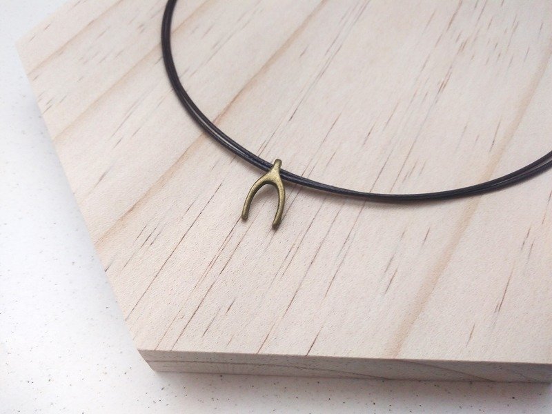 手作x项链 许愿骨(古青铜色) 素色简约 蜡绳细线 - 锁骨链 - 其他材质 卡其色