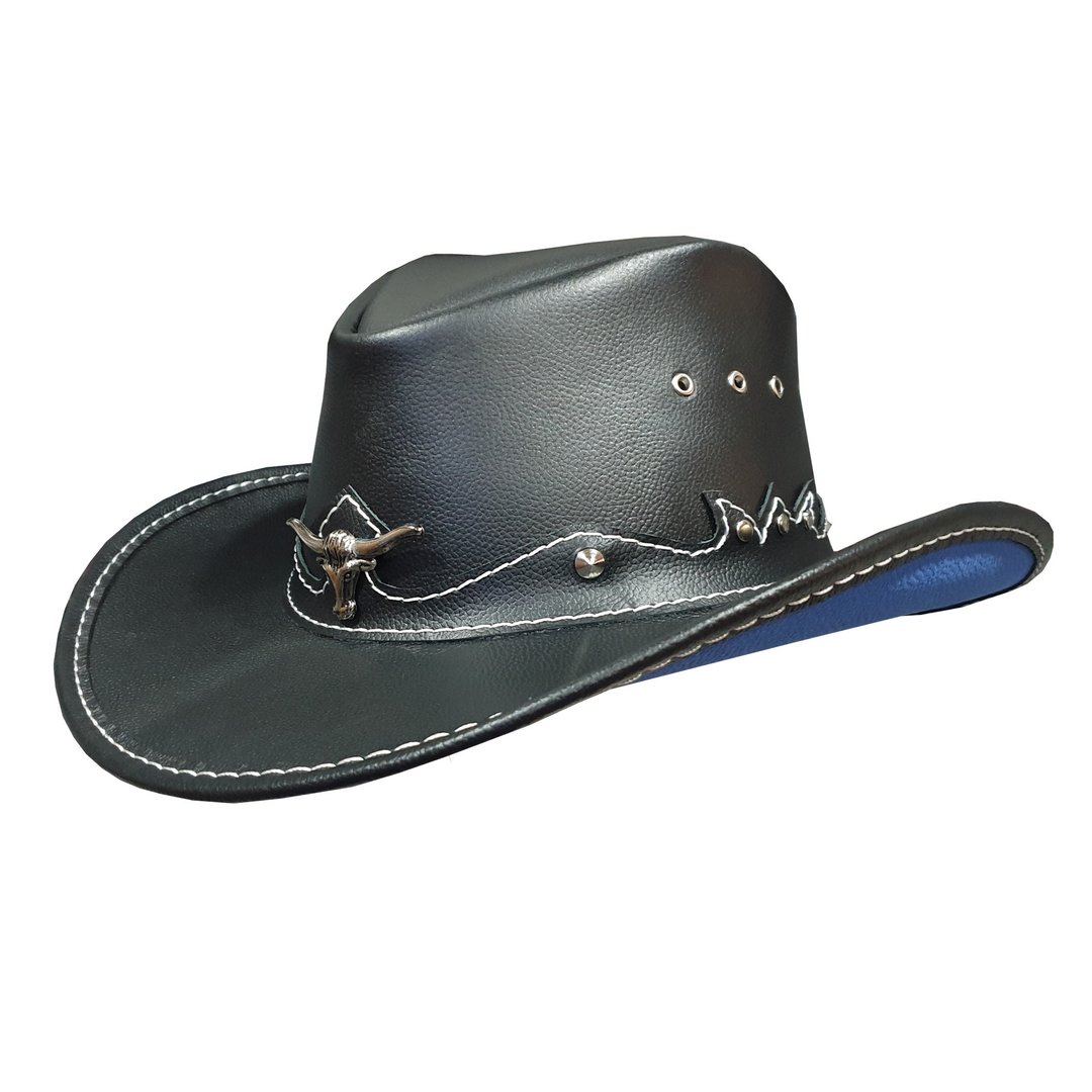Country Cowboy Black Leather Hat - 帽子 - 真皮 黑色