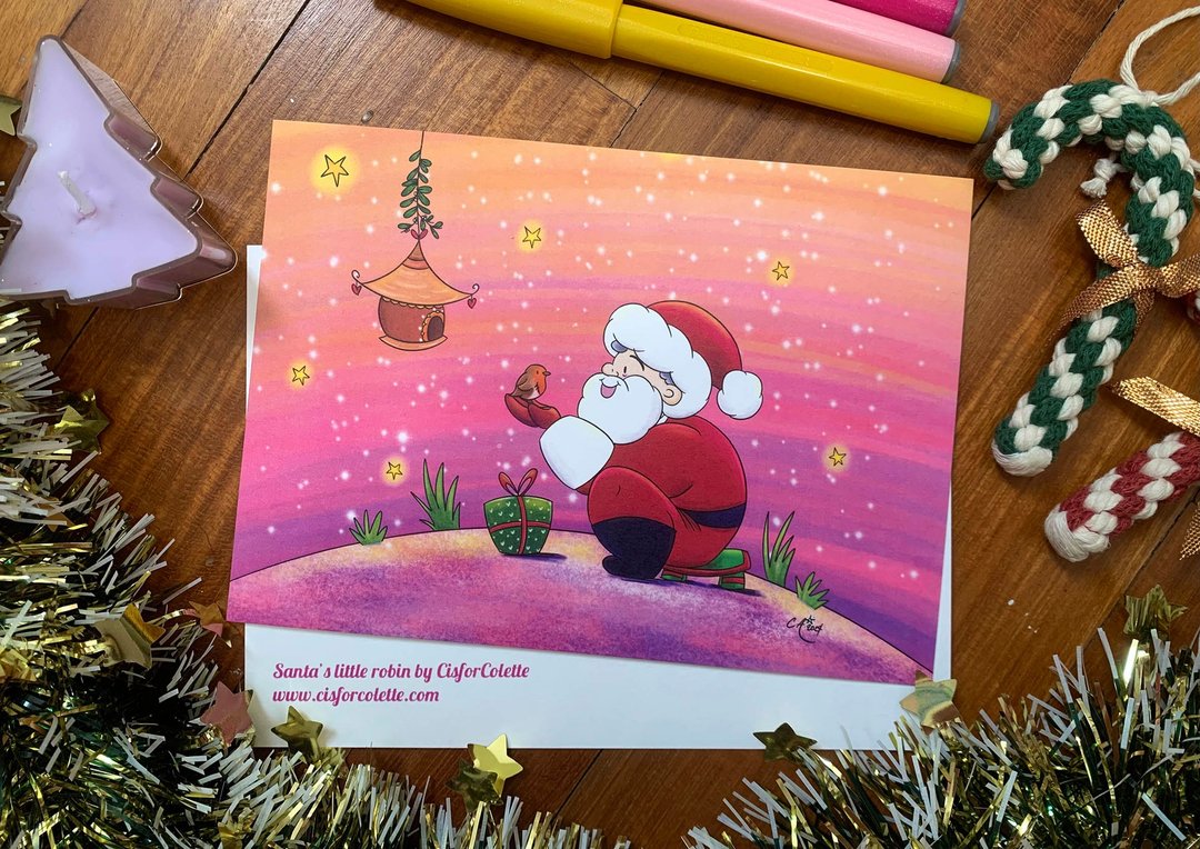 Santa's little robin 插画明信片 - 卡片/明信片 - 纸 多色