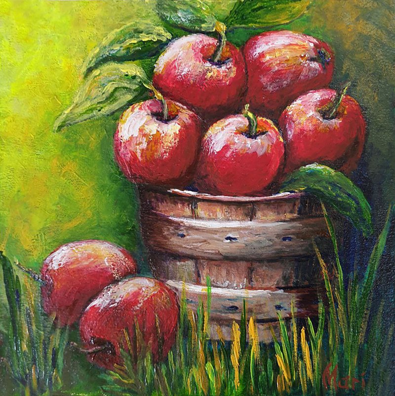 苹果画篮水果花园苹果静物厨房蔬菜食品 - 海报/装饰画/版画 - 其他材质 红色