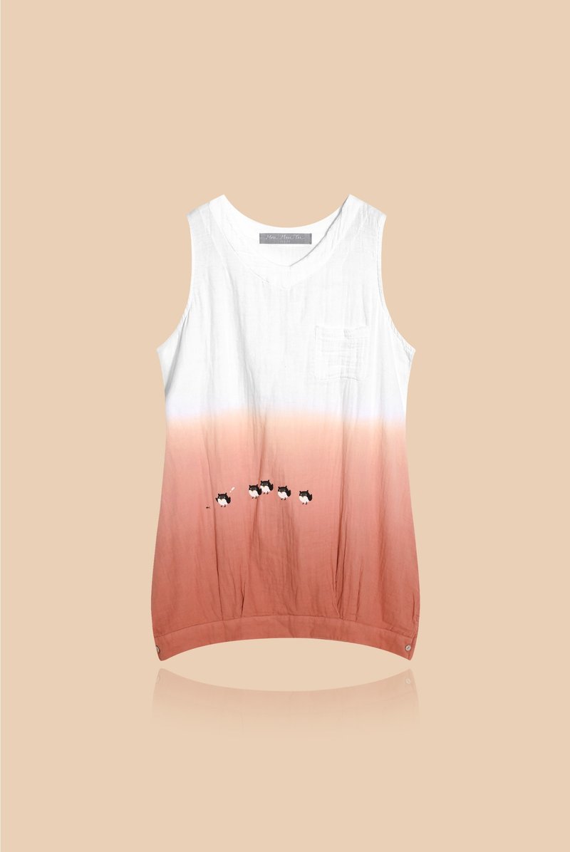 【Last one】挺身而出的朋友－渐层棉麻无袖洋装 - 洋装/连衣裙 - 棉．麻 红色