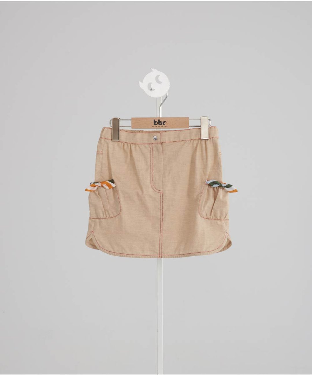 彩虹蝴蝶结短裙 - 童装裙 - 棉．麻 卡其色