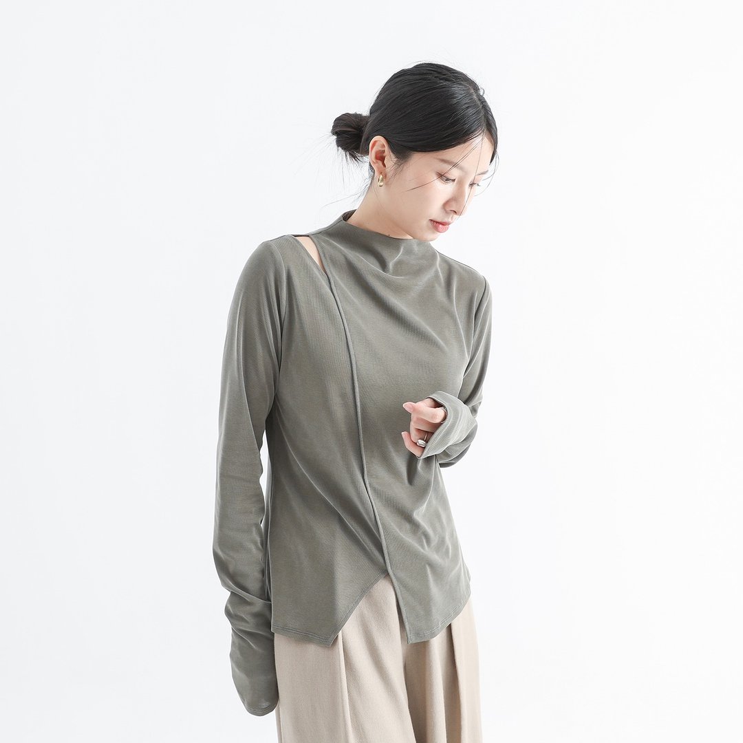 Chenhui_晨晖镂空上衣_24AF005_军绿 - 女装上衣 - 聚酯纤维 绿色