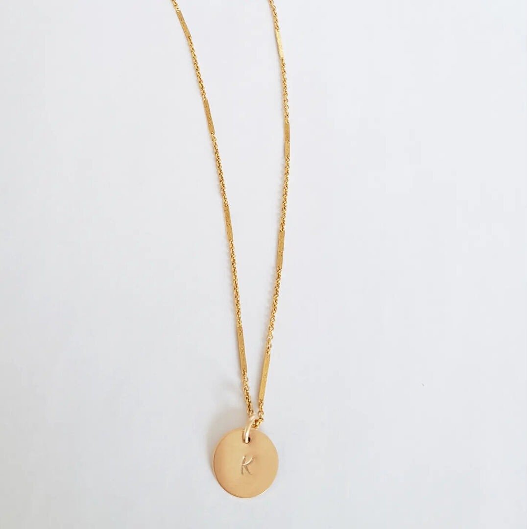 initial plate long necklace - 项链 - 其他金属 金色