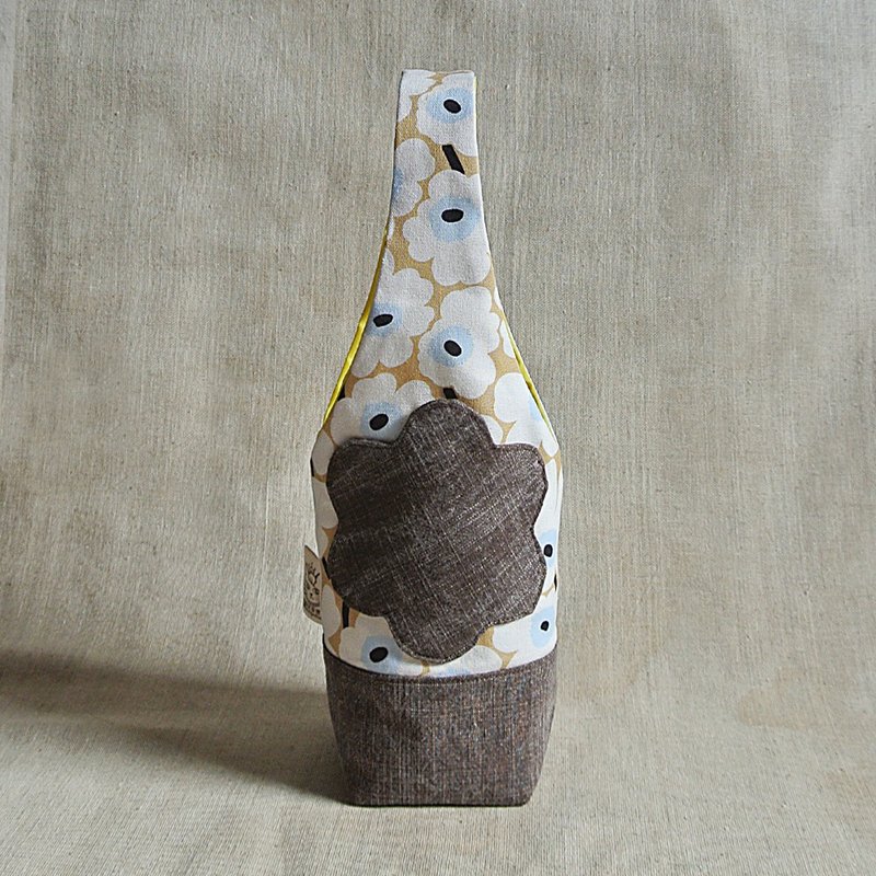 罂粟黄底白花-水壶袋/保温杯袋/饮料提袋/伞袋 - 随行杯提袋/水壶袋 - 棉．麻 黄色