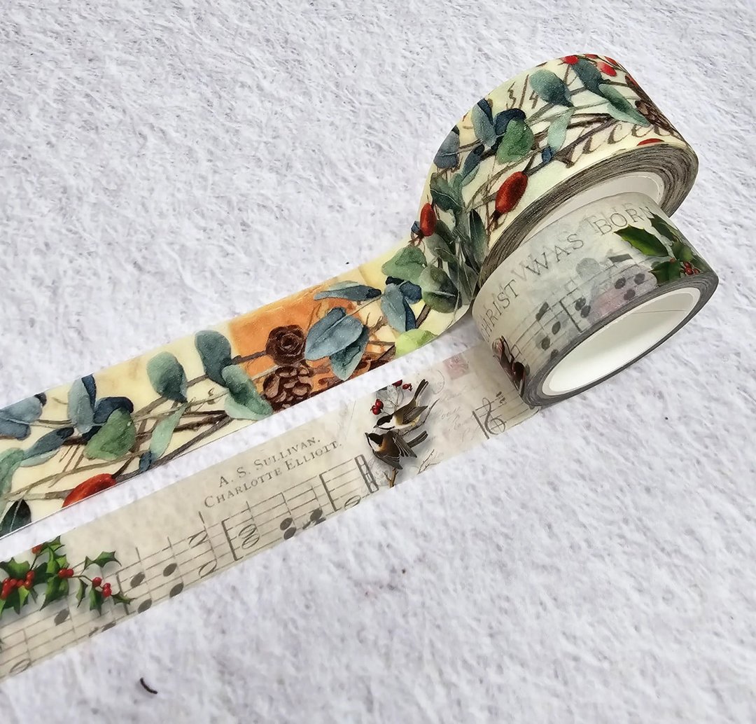 Vintage Christmas Glitter decorative masking washi tapes set - 纸胶带 - 纸 多色