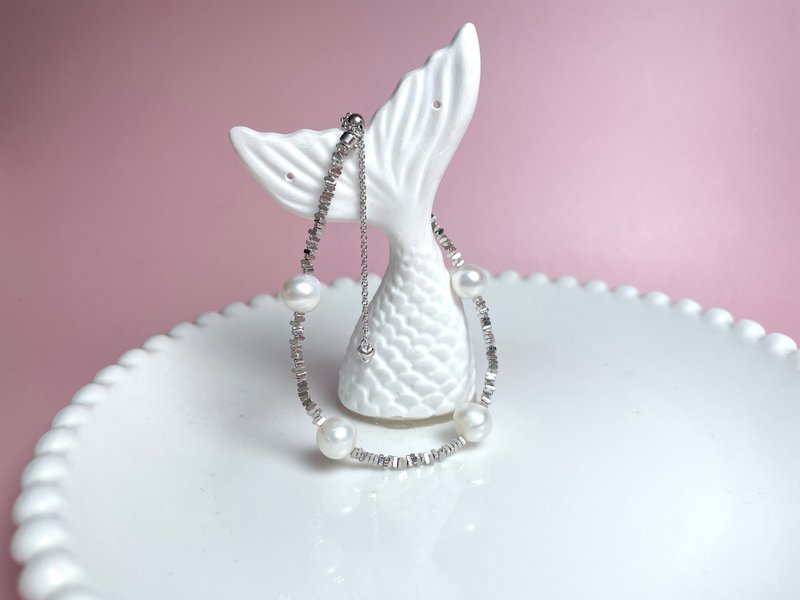 碎银子 天然淡水珍珠 满天星 通体纯银 手链 - 项链 - 珍珠 白色