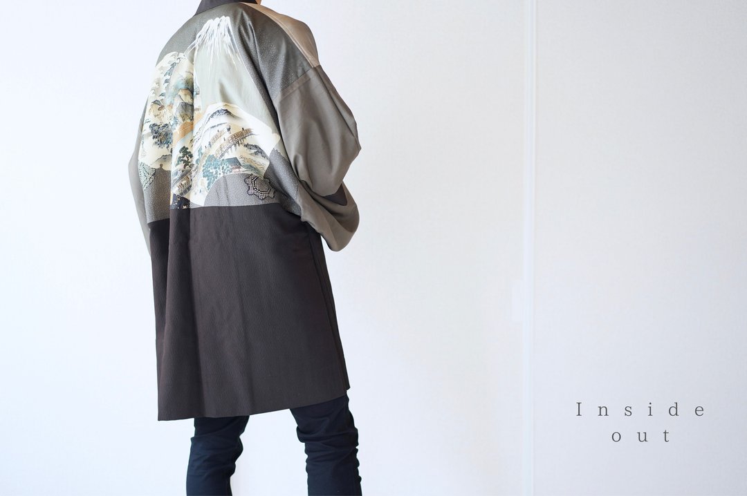 RARE/ Mt.Fuji kimono, one of a kind, Traditional kimono, Vintage kimono  /4747 - 男装外套 - 丝．绢 咖啡色