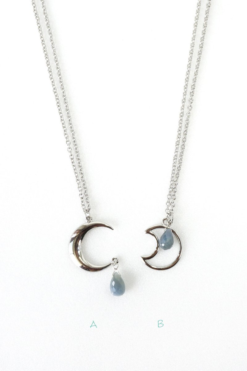 新月与水滴蓝宝石项链 // 9月生日石 - 项链 - 宝石 蓝色