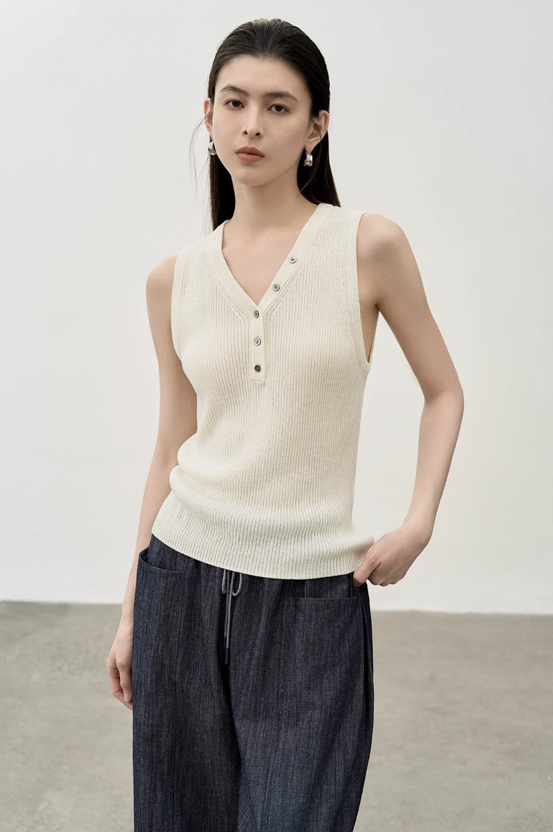 法式极简 莱赛尔亚麻混纺针织背心 - 女装背心 - 其他材质 多色