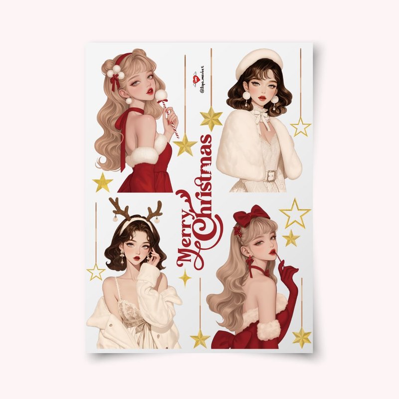 圣诞女孩角色贴纸 – 4 张一组 - 贴纸 - 纸 