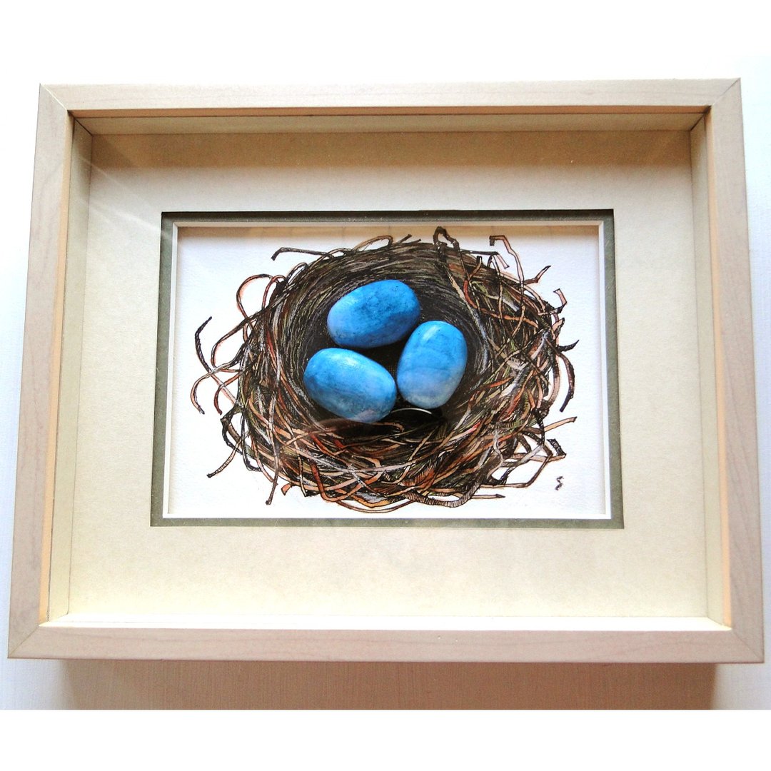Original drawing of three blue eggs - 海报/装饰画/版画 - 颜料 蓝色