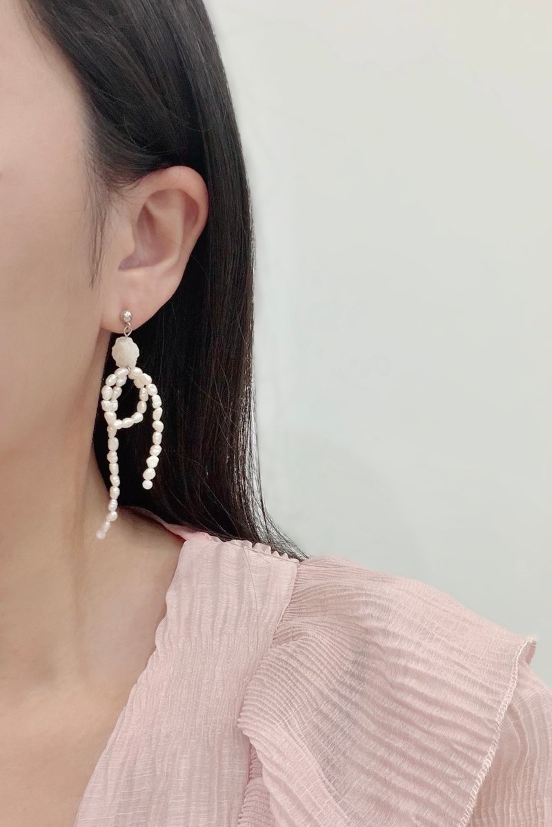 Lily Valley 玫瑰小径 | 手工串珠耳环 - 耳环/耳夹 - 半宝石 白色