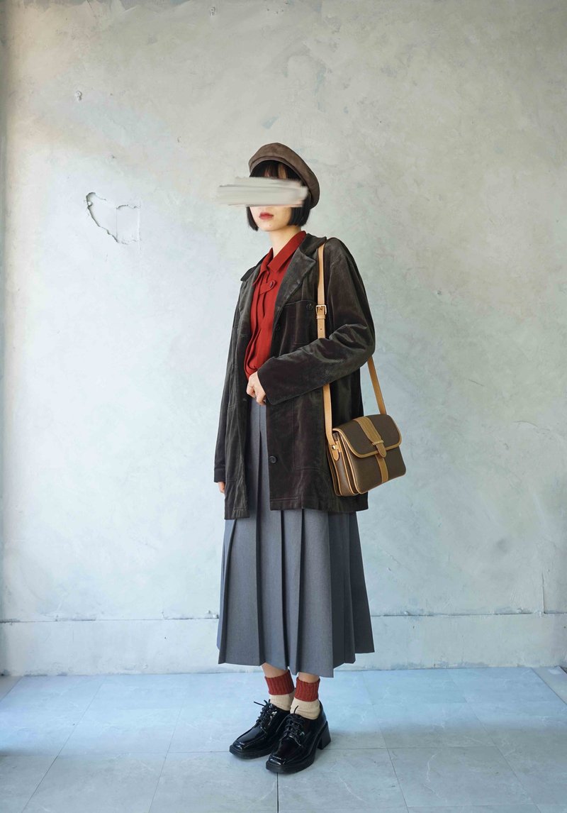 寻宝古着-文艺青年深棕色绒质长版西装外套 - 女装西装外套/风衣 - 棉．麻 咖啡色