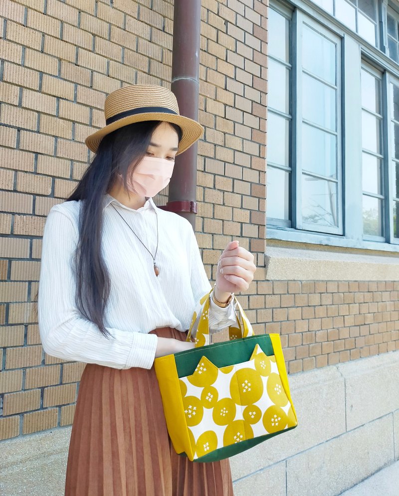 小花圆 小餐包/便当袋/餐袋/野餐袋/手提袋 - 手提包/手提袋 - 棉．麻 