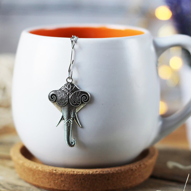Elephant tea ball infuser for herbal tea, Tea infuser charm elephant - 茶具/茶杯 - 不锈钢 银色